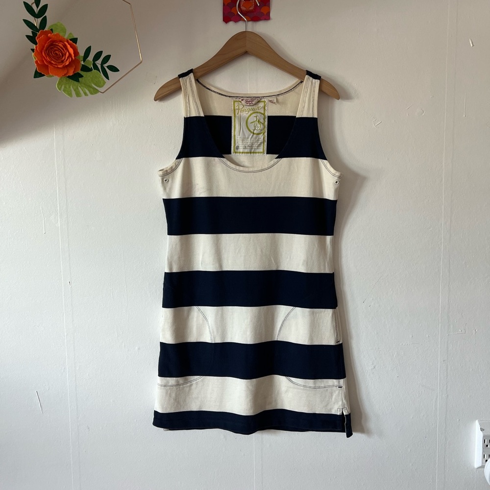 VTG Penguin beach coverup S mini dress big stripes pockets grommets early 2000s - Picture 2 of 10